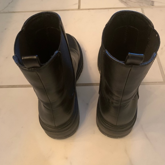 Black, chunky, leather rain boots, Nine West size 7 1/2. - Picture 2 of 5